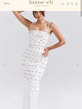 House of CB White Martine Crystal-Embellished Strapless Gown